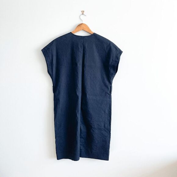 Theory Womens Utility Dress Short Sleeve Front Pockets Black Size 6 MISSING BELT - Picture 2 of 8